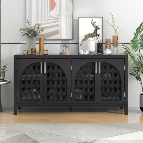 Large Storage Sideboard with Faux Rattan Doors
